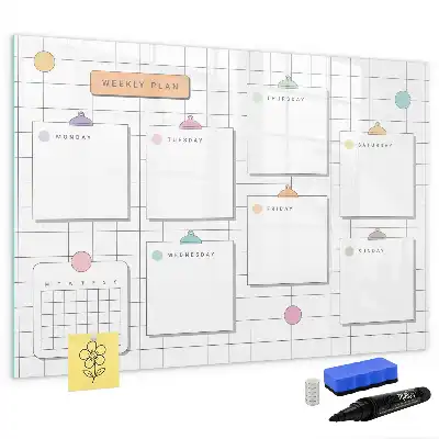 Magnetic glass dry erase board weekly planner