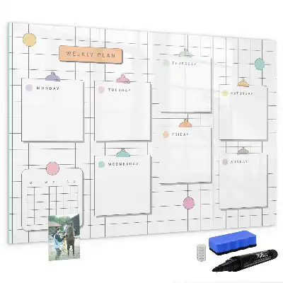 Magnetic glass dry erase board weekly planner
