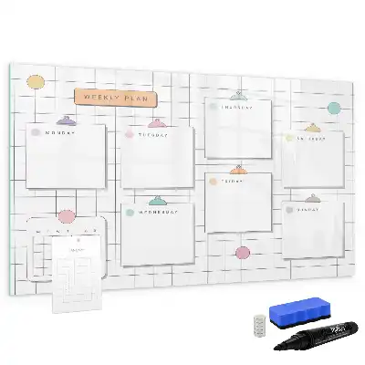 Magnetic glass dry erase board weekly planner