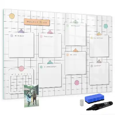 Magnetic glass dry erase board weekly planner