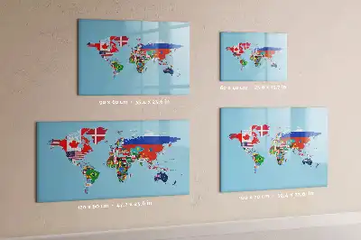 Magnetic glass dry erase board with a map and flags design