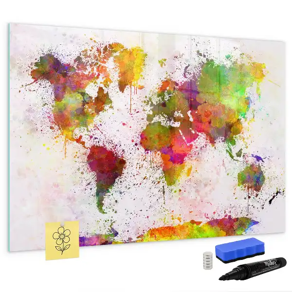 Magnetic marker board watercolor world map design