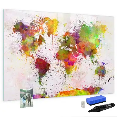 Magnetic marker board watercolor world map design