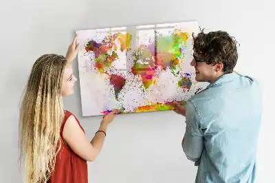 Magnetic marker board watercolor world map design