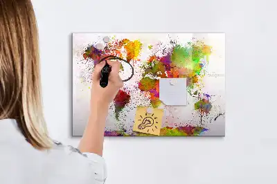 Magnetic marker board watercolor world map design