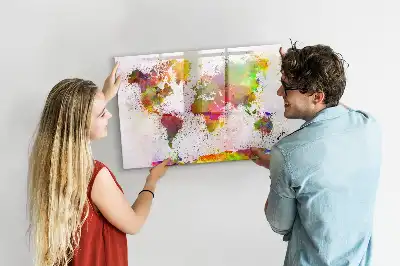 Magnetic marker board watercolor world map design