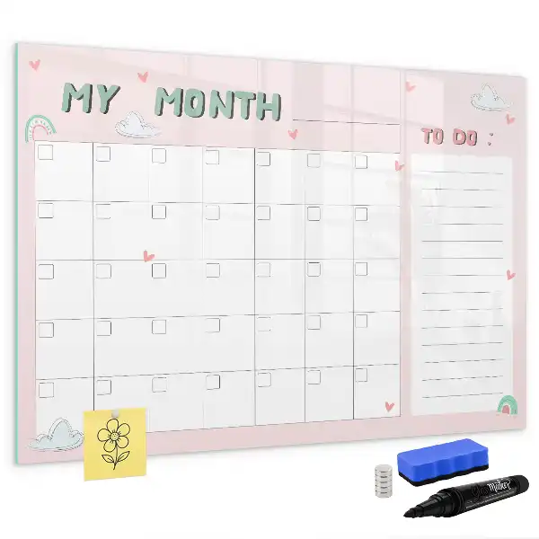 Magnetic glass dry erase board children's monthly planner