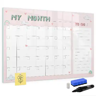 Magnetic glass dry erase board children's monthly planner