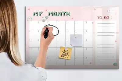 Magnetic glass dry erase board children's monthly planner
