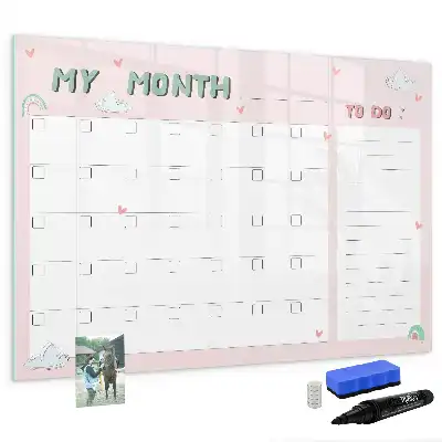 Magnetic glass dry erase board children's monthly planner