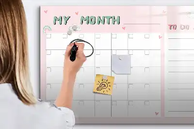 Magnetic glass dry erase board children's monthly planner