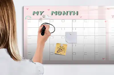 Magnetic glass dry erase board children's monthly planner