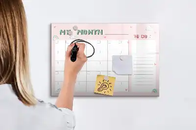 Magnetic glass dry erase board children's monthly planner
