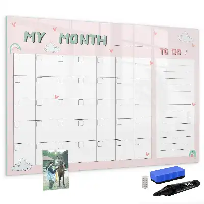 Magnetic glass dry erase board children's monthly planner