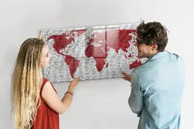 Magnetic marker board world map on a brick wall
