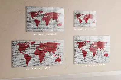 Magnetic marker board world map on a brick wall