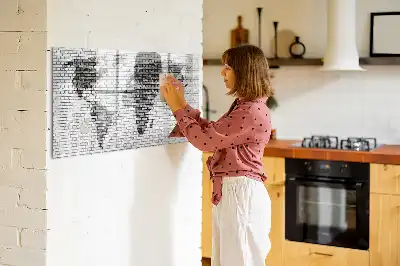 Magnetic glass dry erase board with world map on brick wall design