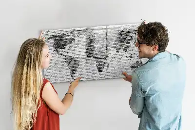 Magnetic glass dry erase board with world map on brick wall design