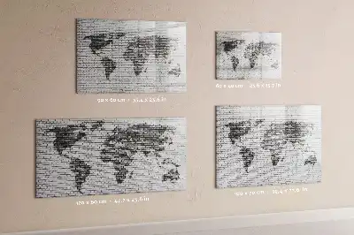 Magnetic glass dry erase board with world map on brick wall design