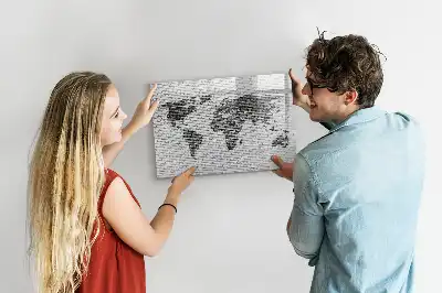 Magnetic glass dry erase board with world map on brick wall design
