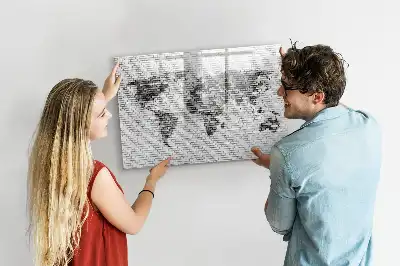 Magnetic glass dry erase board with world map on brick wall design