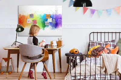 Magnetic glass dry erase board with an abstract rainbow design
