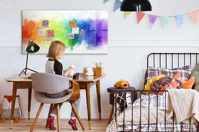 Magnetic glass dry erase board with an abstract rainbow design