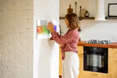 Magnetic glass dry erase board with an abstract rainbow design