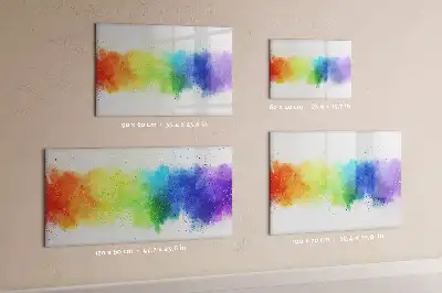 Magnetic glass dry erase board with an abstract rainbow design