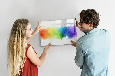 Magnetic glass dry erase board with an abstract rainbow design