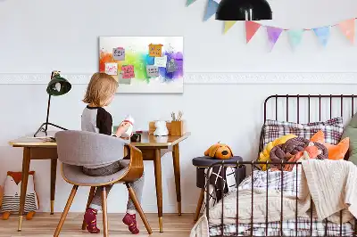Magnetic glass dry erase board with an abstract rainbow design