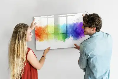 Magnetic glass dry erase board with an abstract rainbow design