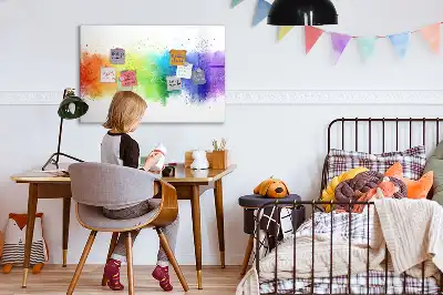 Magnetic glass dry erase board with an abstract rainbow design