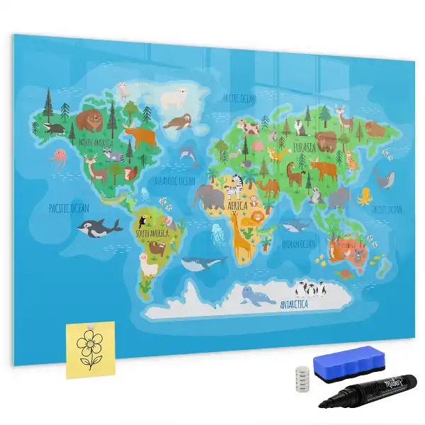 Magnetic glass dry erase board cartoon map design