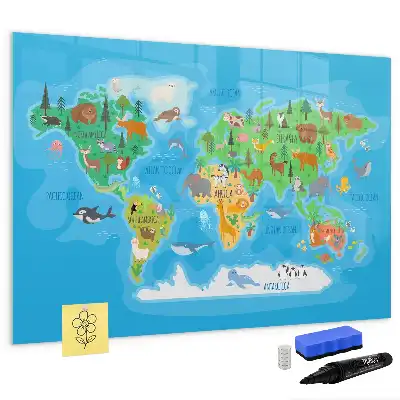 Magnetic glass dry erase board cartoon map design