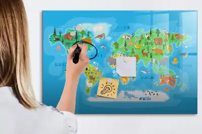 Magnetic glass dry erase board cartoon map design