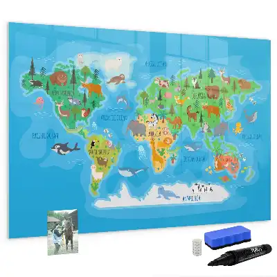 Magnetic glass dry erase board cartoon map design