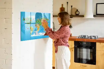 Magnetic glass dry erase board cartoon map design