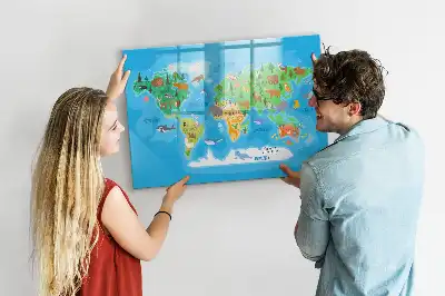 Magnetic glass dry erase board cartoon map design