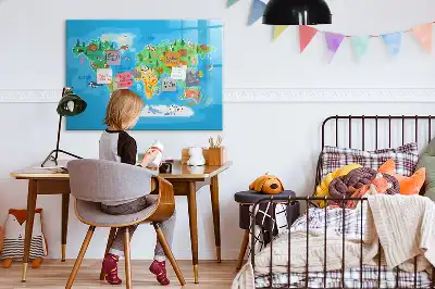 Magnetic glass dry erase board cartoon map design
