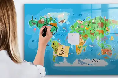 Magnetic glass dry erase board cartoon map design