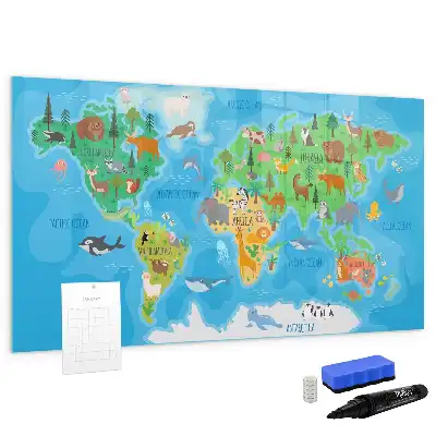 Magnetic glass dry erase board cartoon map design