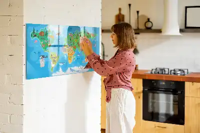 Magnetic glass dry erase board cartoon map design