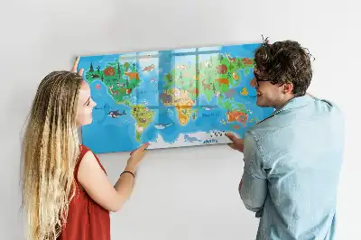 Magnetic glass dry erase board cartoon map design