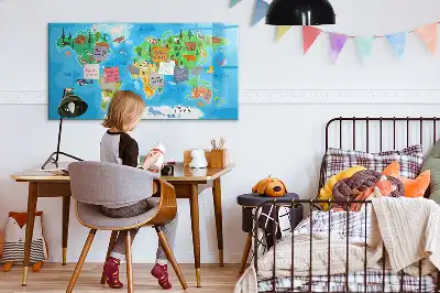 Magnetic glass dry erase board cartoon map design