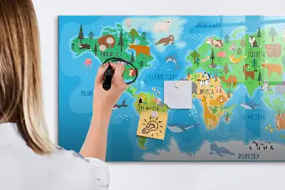 Magnetic glass dry erase board cartoon map design