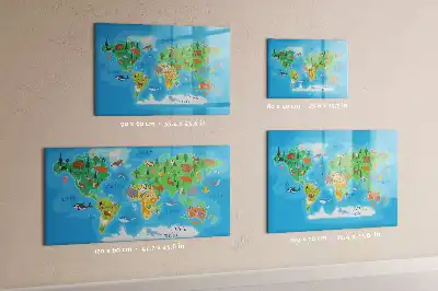 Magnetic glass dry erase board cartoon map design