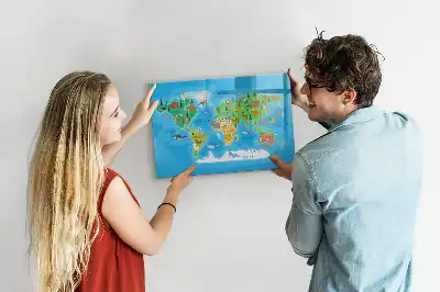 Magnetic glass dry erase board cartoon map design