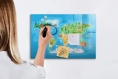Magnetic glass dry erase board cartoon map design