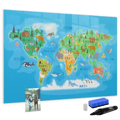 Magnetic glass dry erase board cartoon map design